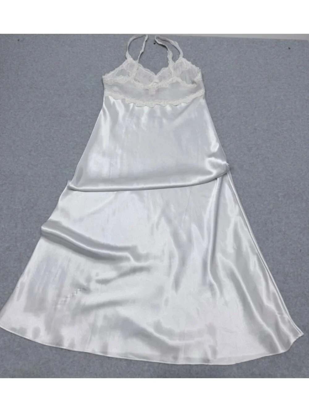 Vertifineux women’s White Satin Nightgown Slip Dress Vintage Romantic Lingerie S